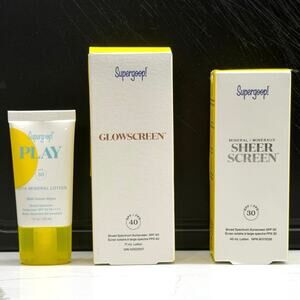 New Supergoop SPF Bundle Glowscreen 40 Mineral Lotion 50 Sheerscreen 30
